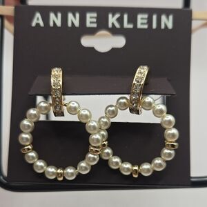 NWT Anne Klein Gold and Pearl Circle Earrings